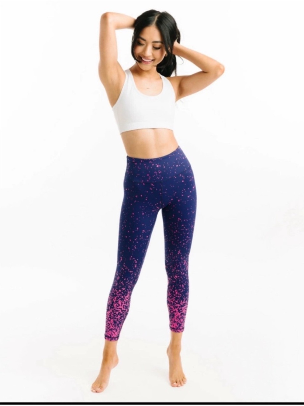 ZYIA Active Navy Blue Leggings with Pink Dots (Size 6-8) - Picture 2 of 8